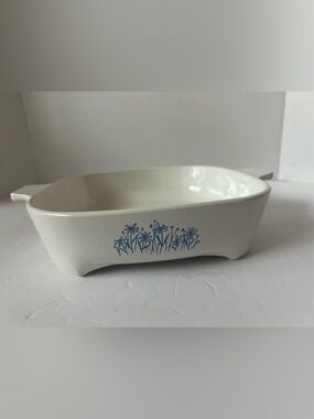 Vintage CorningWare Sears Microwave Browning Dish w/ Feet Blue Daisy 8467310
